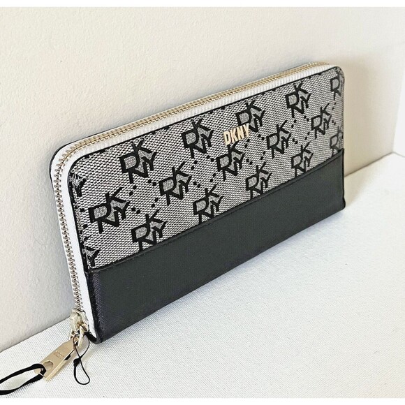 New DKNY Boxed Bryant Large Zip Around Continental Wallet Grey / Black - Picture 3 of 7